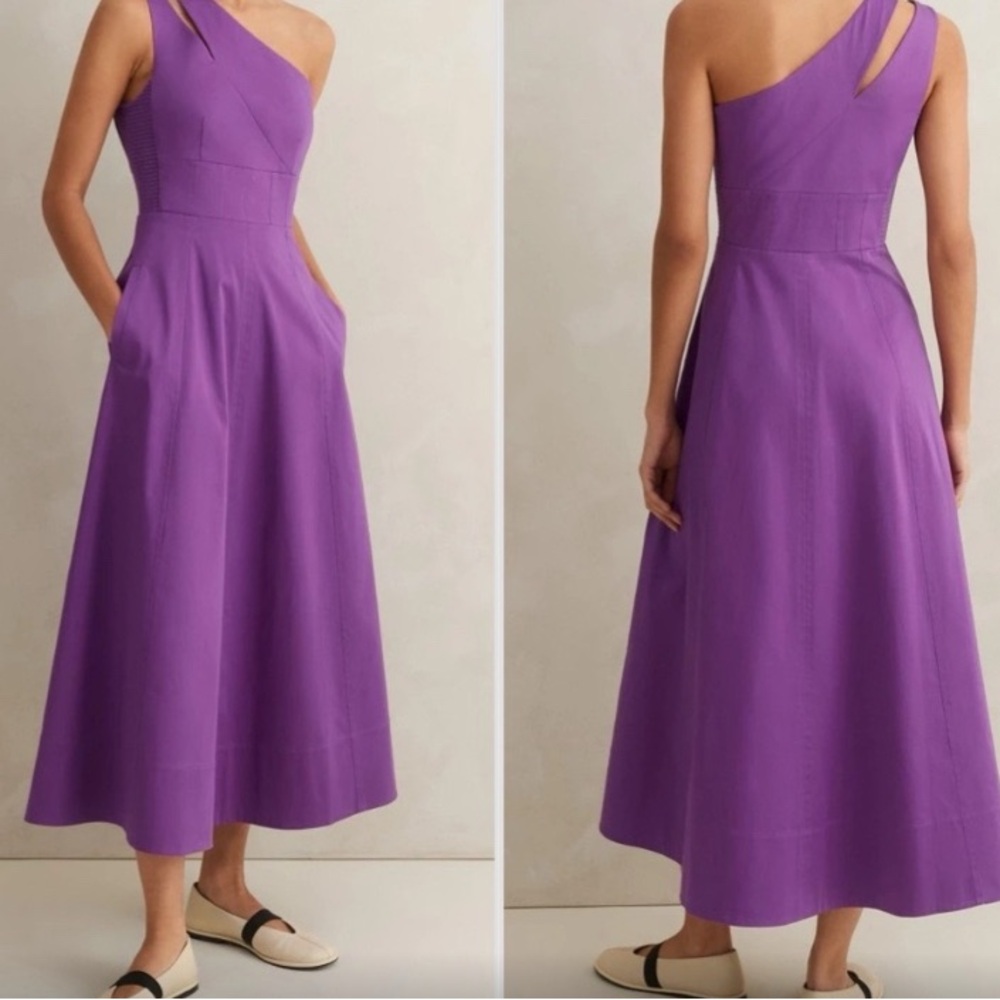 ME+EM Cotton Sateen One Shoulder Midi Dress